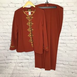 Bob Mackie Wearable Art Terracotta Embroidered Pantsuit 1X and 2X